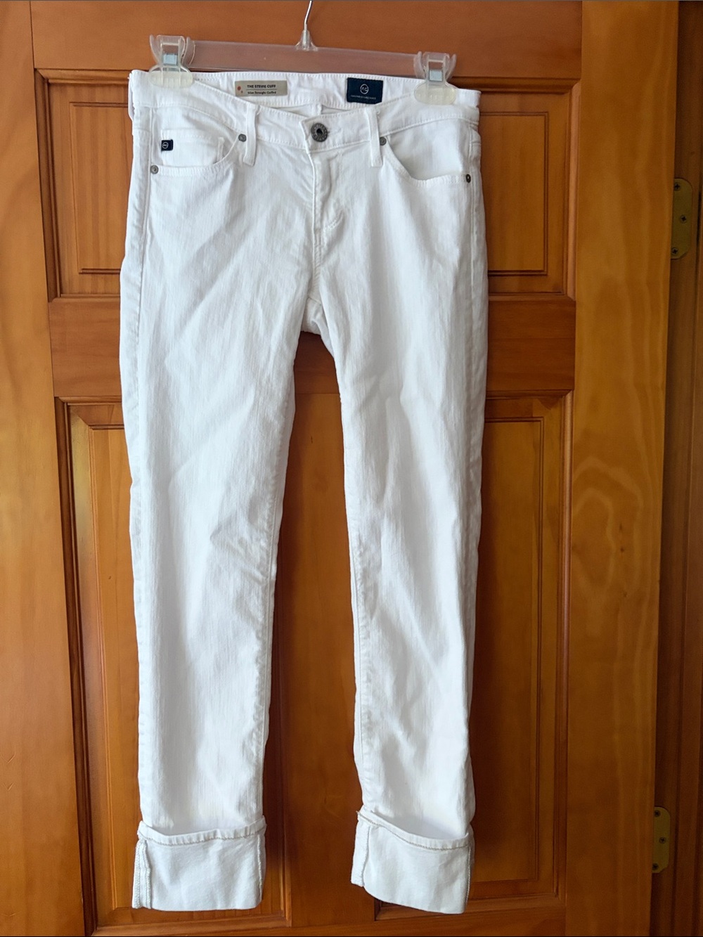AG Adriano Goldschmied White The Stevie Cuff Slim Straight Jeans Sz 25 XS USSZ 2